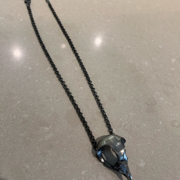 Black Bird Skull Necklace and Bone Earrings Set - Picture 3 of 11